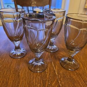 Noritake Sweet Swirl Gray Iced Tea Goblet Glasses Set Of 4